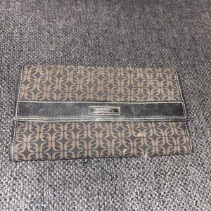 Fossil Brand Canvas and Leather Trifold Wallet with Signature Logo Pattern